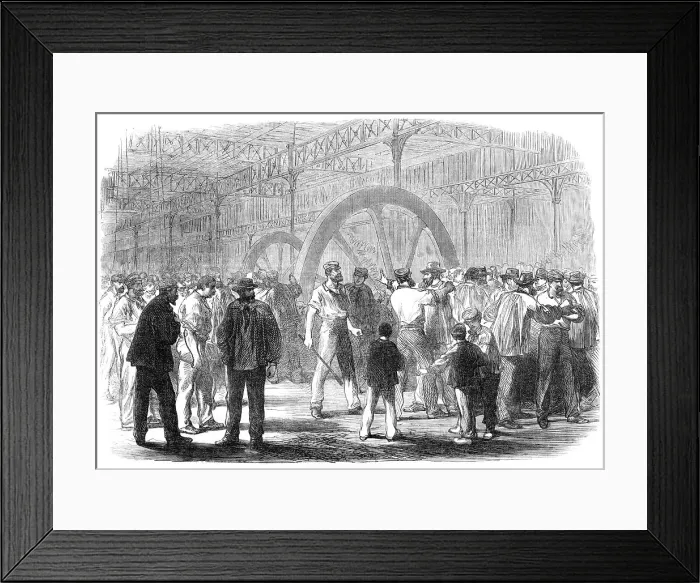 Framed Print : The Strike at the Creuzot Ironworks: workmen resisting the strike, 1870. Creator: Unknown Framed Print : The Strike at the Creuzot Ironworks: workmen resisting the strike, 1870. Creator: Unknown