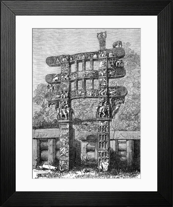 Framed Print : Indian Architecture: Eastern Gateway of the Sanchi Tope, (Boodhist, A.D. 15), 1870. Creator: Unknown Framed Print : Indian Architecture: Eastern Gateway of the Sanchi Tope, (Boodhist, A.D. 15), 1870. Creator: Unknown