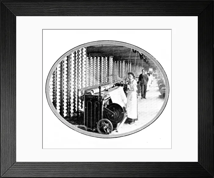 Framed Print : The device that winds the yarn off bobbins to form the warp of the web: warping-frames, 1909. Creator: Unknown Framed Print : The device that winds the yarn off bobbins to form the warp of the web: warping-frames, 1909. Creator: Unknown