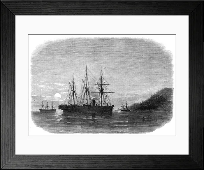 Framed Print : Laying the Submarine Telegraph between Malta and Gibraltar, off the Isle of Pantellaria, 1870. Creator: Unknown Framed Print : Laying the Submarine Telegraph between Malta and Gibraltar, off the Isle of Pantellaria, 1870. Creator: Unknown