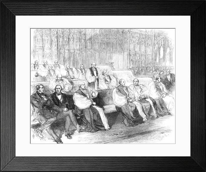 Framed Print : The bench of bishops during the debate in the House of Lords on the Irish Church Bill, 1869. Creator: Unknown Framed Print : The bench of bishops during the debate in the House of Lords on the Irish Church Bill, 1869. Creator: Unknown