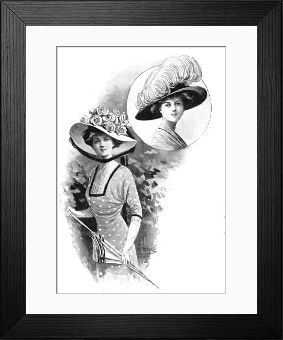 Framed Print : A pretty summer frock and hats, 1909. Creator: Unknown Framed Print : A pretty summer frock and hats, 1909. Creator: Unknown