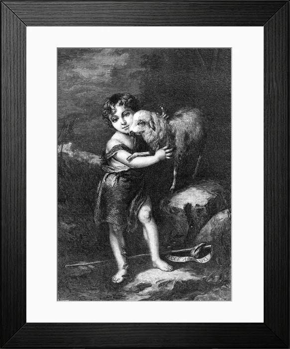 Framed Print : St. John and the Lamb, by Murillo, 1870. Creator: W Thomas Framed Print : St. John and the Lamb, by Murillo, 1870. Creator: W Thomas