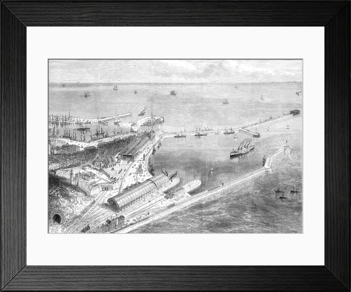Framed Print : Proposed Channel Railway Ferry: station and pier at Dover, 1870. Creator: Unknown Framed Print : Proposed Channel Railway Ferry: station and pier at Dover, 1870. Creator: Unknown