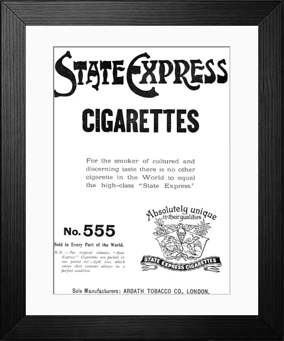 Framed Print : State Express cigarettes, 1909. Creator: Unknown Framed Print : State Express cigarettes, 1909. Creator: Unknown