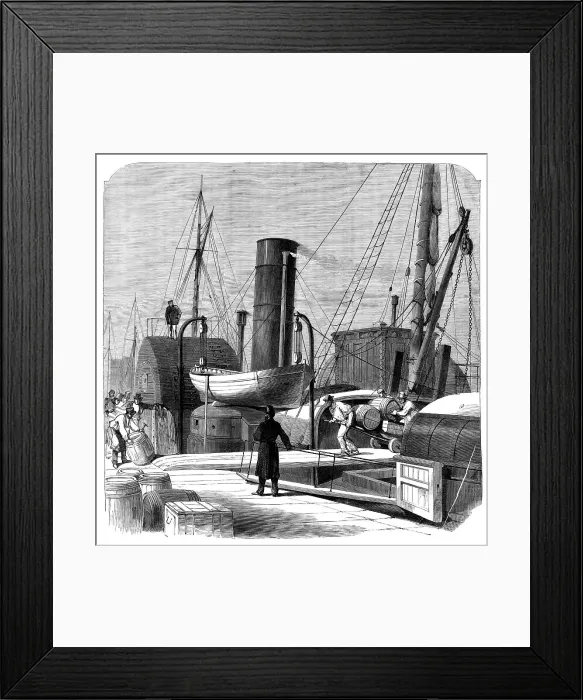 Framed Print : Seizure of casks, with arms and ammunition, on board the Dublin steamer Windsor, 1870. Creator: Unknown Framed Print : Seizure of casks, with arms and ammunition, on board the Dublin steamer Windsor, 1870. Creator: Unknown