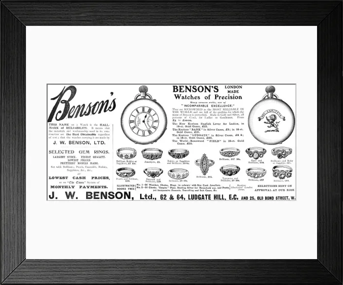 Framed Print : Benson's watches of precision, 1909. Creator: Unknown Framed Print : Benson's watches of precision, 1909. Creator: Unknown