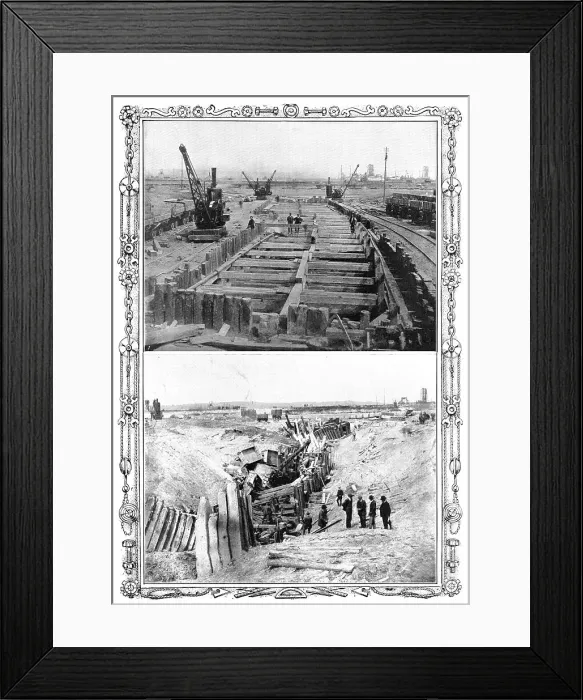 Framed Print : The Dock Disaster at Newport: the fatal trench before and after... 1909. Creator: Collins Framed Print : The Dock Disaster at Newport: the fatal trench before and after... 1909. Creator: Collins