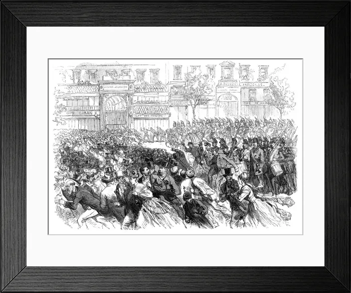 Framed Print : The Disturbances in Paris: cavalry clearing the boulevards on the night of June 10. 1869. Creator: Unknown Framed Print : The Disturbances in Paris: cavalry clearing the boulevards on the night of June 10. 1869. Creator: Unknown