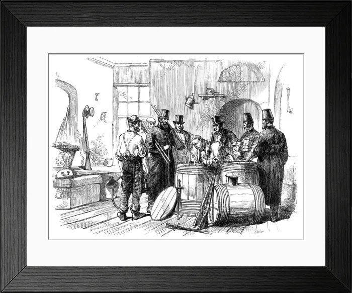 Framed Print : Sketches from Ireland: opening casks of arms at the Dublin Steam-Ship Company's stores... 1870. Creator: Unknown Framed Print : Sketches from Ireland: opening casks of arms at the Dublin Steam-Ship Company's stores... 1870. Creator: Unknown