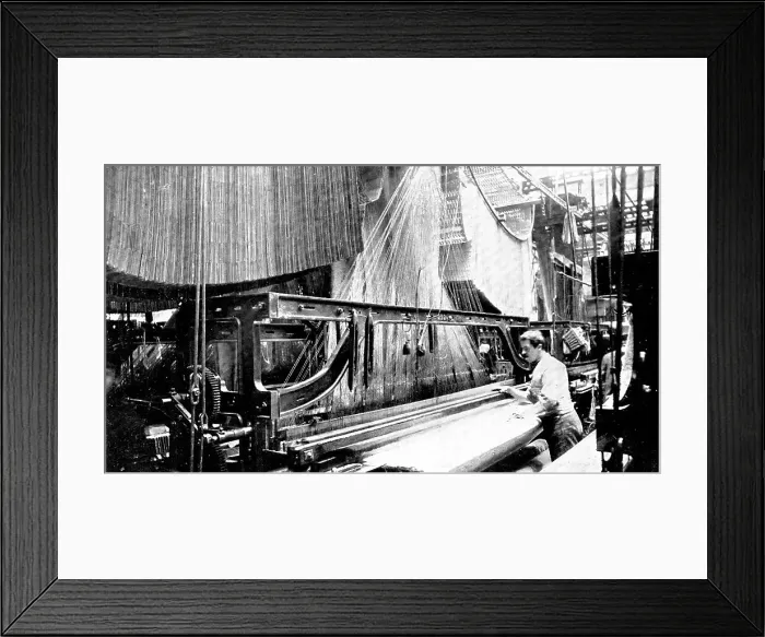 Framed Print : Weaving three-yard-wide quilts: a large jacquard loom in use, 1909. Creator: Unknown Framed Print : Weaving three-yard-wide quilts: a large jacquard loom in use, 1909. Creator: Unknown