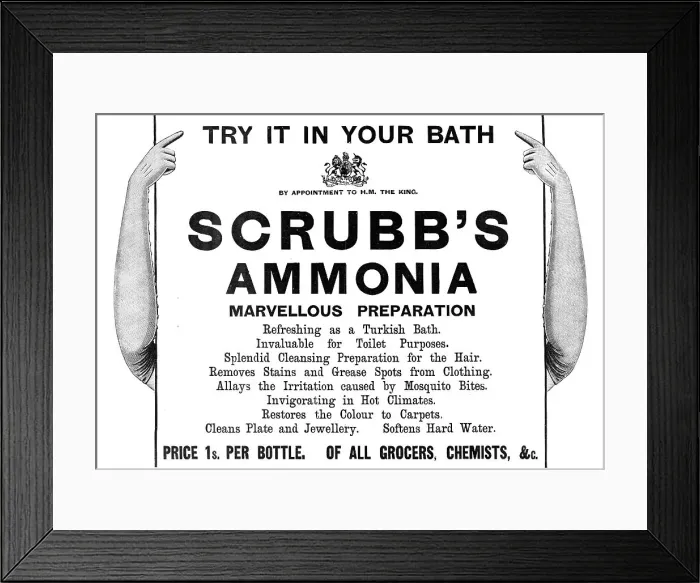 Framed Print : Try it in your bath: Scrubb's Ammonia - marvellous preparation, 1909. Creator: Unknown
