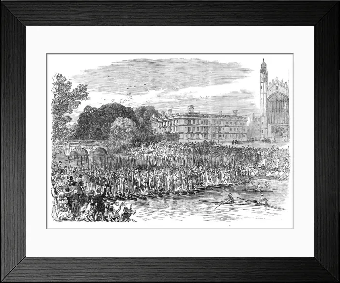 Framed Print : Procession of Boats at Cambridge - Three Cheers for the Cambridge Eight, 1870. Creator: Unknown Framed Print : Procession of Boats at Cambridge - Three Cheers for the Cambridge Eight, 1870. Creator: Unknown