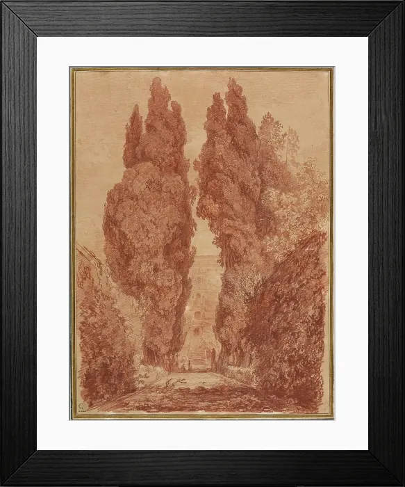 Framed Print : The Great Cypresses of the Villa d'Este (Les Grands Cyprès de la villa d'Este), 1760. Creator: Fragonard; Jean Honoré (1732-1806) Framed Print : The Great Cypresses of the Villa d'Este (Les Grands Cyprès de la villa d'Este), 1760. Creator: Fragonard; Jean Honoré (1732-1806)