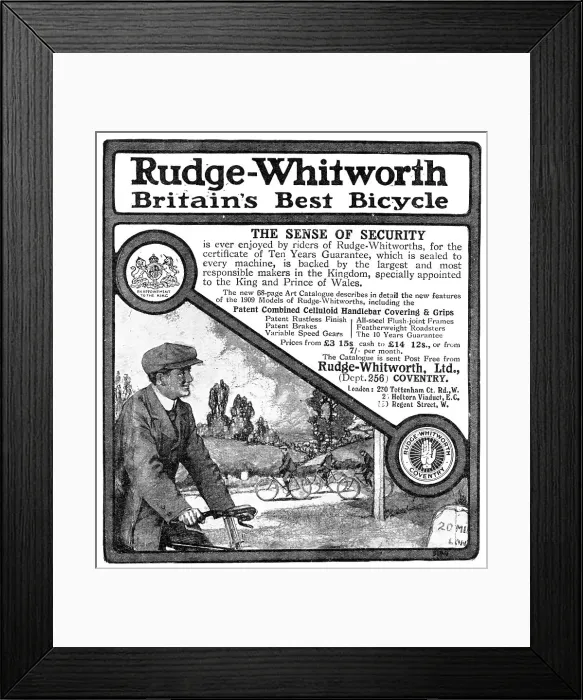 Framed Print : Rudge-Whitworth - Britain's Best Bicycle, 1909. Creator: Unknown Framed Print : Rudge-Whitworth - Britain's Best Bicycle, 1909. Creator: Unknown