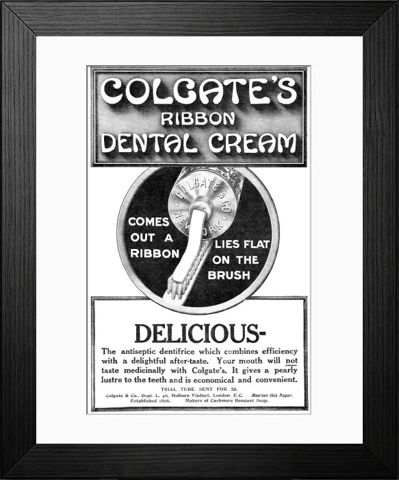 Framed Print : Colgate's Ribbon Dental Cream, 1909. Creator: Unknown Framed Print : Colgate's Ribbon Dental Cream, 1909. Creator: Unknown