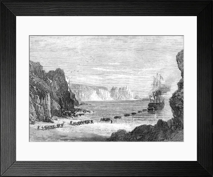 Framed Print : The Falmouth, Gibraltar, and Mediterranean Telegraph: landing the cable at Porthcurnew Bay, 1870. Creator: Unknown Framed Print : The Falmouth, Gibraltar, and Mediterranean Telegraph: landing the cable at Porthcurnew Bay, 1870. Creator: Unknown