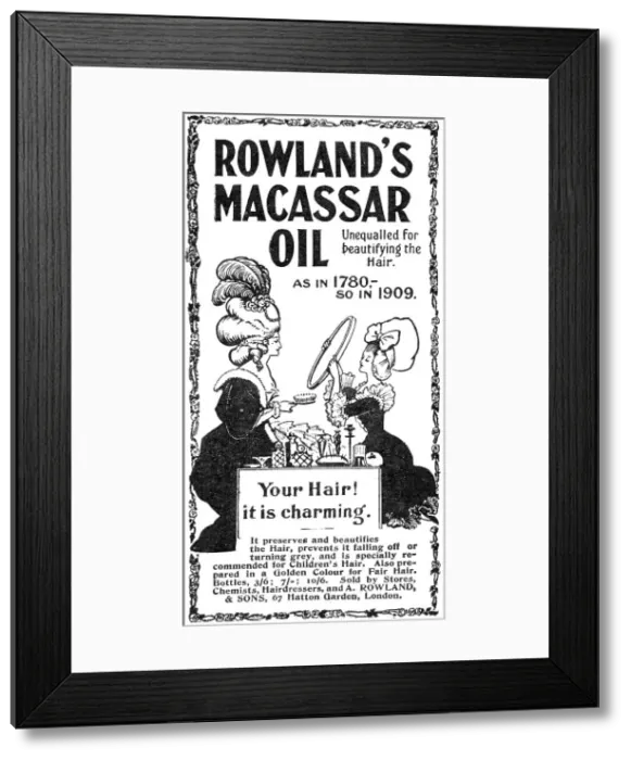 Framed Print : Rowland's Macassar Oil, unequalled for beautifying the hair, 1909. Creator: Unknown Framed Print : Rowland's Macassar Oil, unequalled for beautifying the hair, 1909. Creator: Unknown
