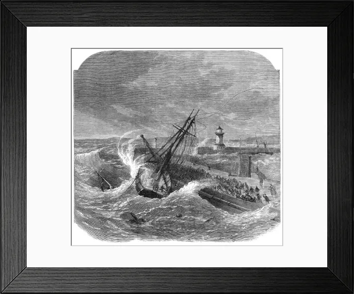 Framed Print : Wreck of the Rapido, a Portuguese schooner, on Ramsgate Pier, 1870. Creator: Unknown Framed Print : Wreck of the Rapido, a Portuguese schooner, on Ramsgate Pier, 1870. Creator: Unknown
