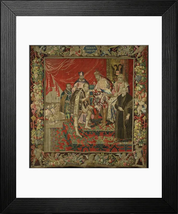 Framed Print : The abdication of Emperor Charles V in favor of his son Philip II... 17th century. Creator: Anonymous master ()