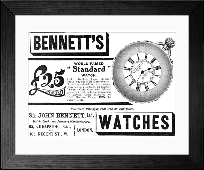 Framed Print : Bennett's world famed Standard watch, 1909. Creator: Unknown Framed Print : Bennett's world famed Standard watch, 1909. Creator: Unknown