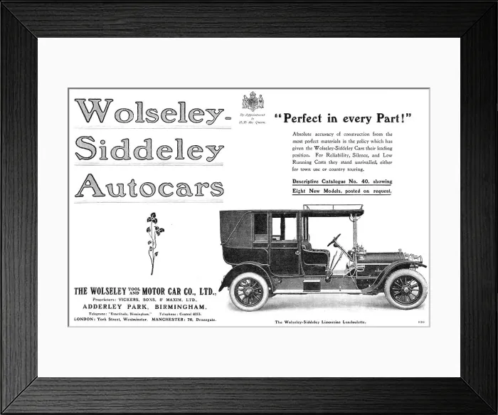 Framed Print : Wolseley-Siddeley Autocars - Perfect in every Part!”, 1909. Creator: Unknown Framed Print : Wolseley-Siddeley Autocars - Perfect in every Part!”, 1909. Creator: Unknown