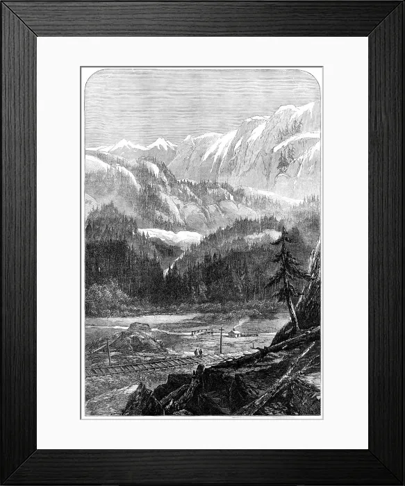 Framed Print : Central Pacific Railway of America: valley in the Sierra Nevada, 1870. Creator: Unknown Framed Print : Central Pacific Railway of America: valley in the Sierra Nevada, 1870. Creator: Unknown