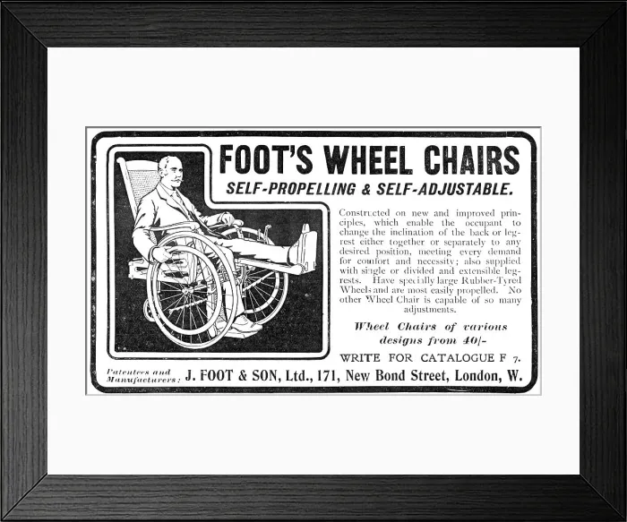 Framed Print : Foot's wheel chairs - self-propelling and self-adjustable, 1909. Creator: Unknown Framed Print : Foot's wheel chairs - self-propelling and self-adjustable, 1909. Creator: Unknown