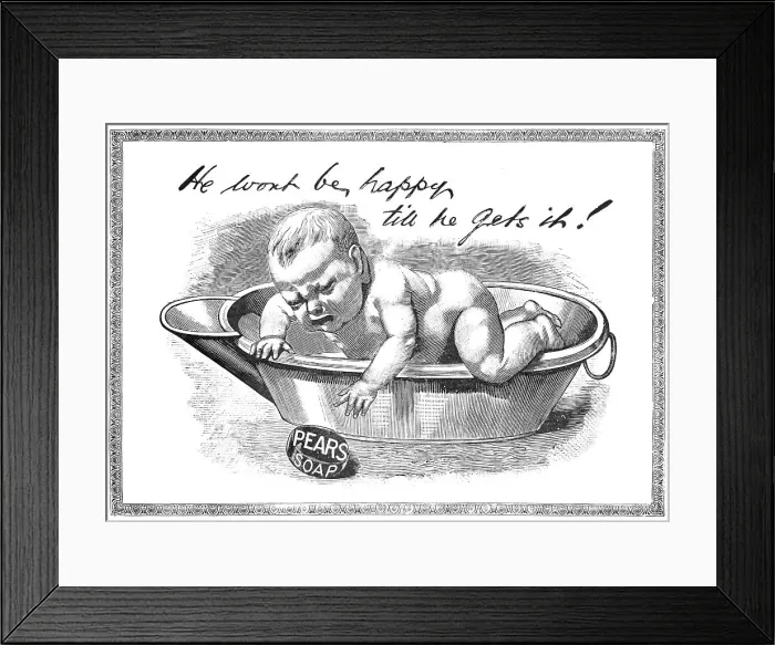 Framed Print : He won't be happy till he gets it! - Pears Soap, 1909. Creator: Unknown Framed Print : He won't be happy till he gets it! - Pears Soap, 1909. Creator: Unknown
