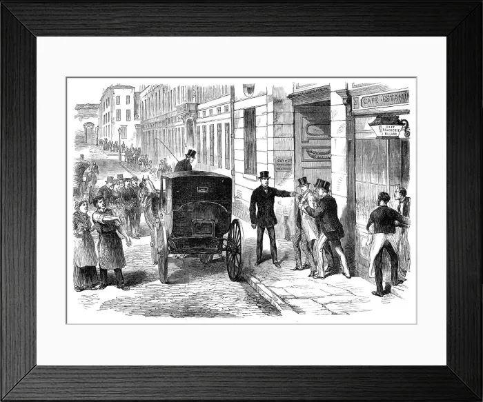 Framed Print : Arrest of Beaury for the assassination plot in Paris, 1870. Creator: Unknown