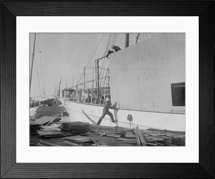 Framed Print : Housing yacht for winter ('Owera'), between 1917 and c1920. Creator: Bain News Service Framed Print : Housing yacht for winter ('Owera'), between 1917 and c1920. Creator: Bain News Service