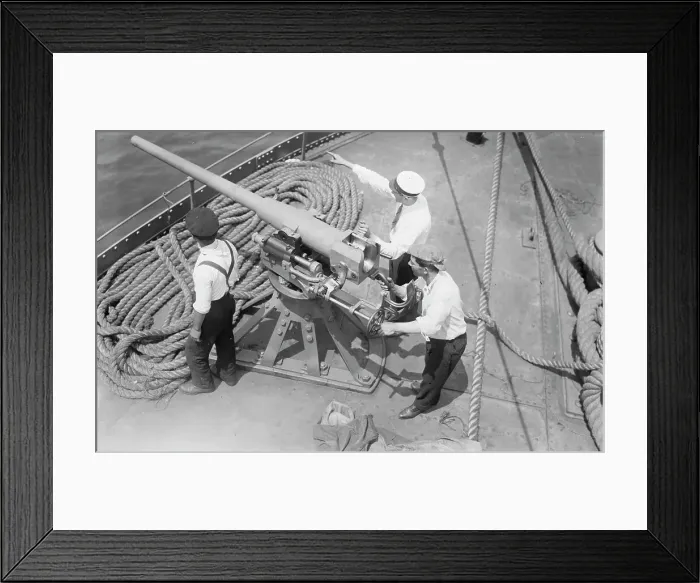 Framed Print : Gun on SS Milazzo, 1916. Creator: Bain News Service Framed Print : Gun on SS Milazzo, 1916. Creator: Bain News Service