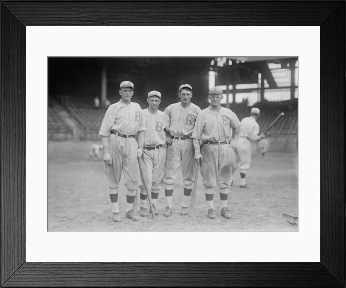 Framed Print : Jake Daubert, George Cutshaw, Ivy Olson, Mike Mowrey, Brooklyn NL infield (baseball), 1916. Creator: Bain News Service Framed Print : Jake Daubert, George Cutshaw, Ivy Olson, Mike Mowrey, Brooklyn NL infield (baseball), 1916. Creator: Bain News Service