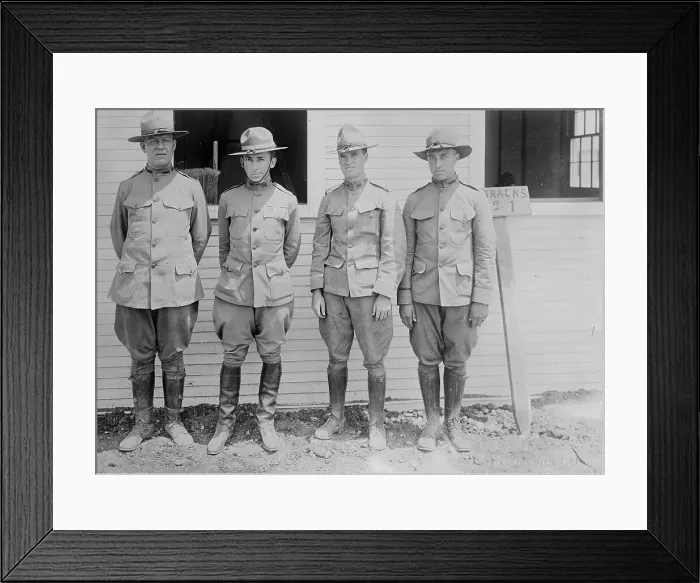 Framed Print : Lt. Richards, Capt. Kirby, Capt. L.G. Heffernan, Lieut. Schultz, 1917. Creator: Bain News Service Framed Print : Lt. Richards, Capt. Kirby, Capt. L.G. Heffernan, Lieut. Schultz, 1917. Creator: Bain News Service