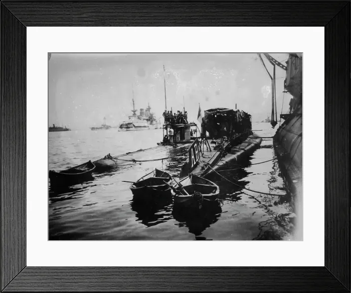 Framed Print : Mudros, Lemnos - Jaureguibery & French submarines, 1915 or 1916. Creator: Bain News Service Framed Print : Mudros, Lemnos - Jaureguibery & French submarines, 1915 or 1916. Creator: Bain News Service