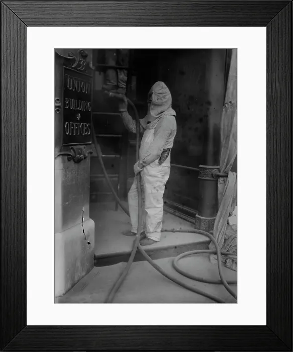 Framed Print : Sand Blaster, between c1915 and c1920. Creator: Bain News Service Framed Print : Sand Blaster, between c1915 and c1920. Creator: Bain News Service