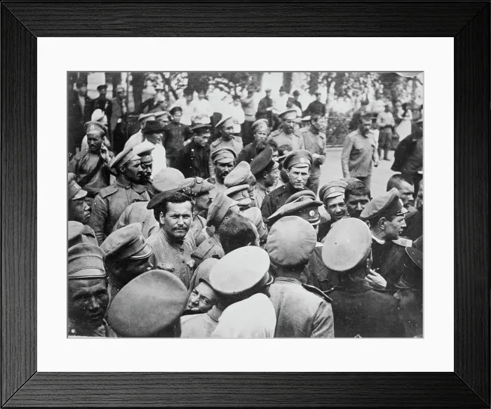 Framed Print : Russian troops at railroad station, between c1915 and c1920. Creator: Bain News Service Framed Print : Russian troops at railroad station, between c1915 and c1920. Creator: Bain News Service