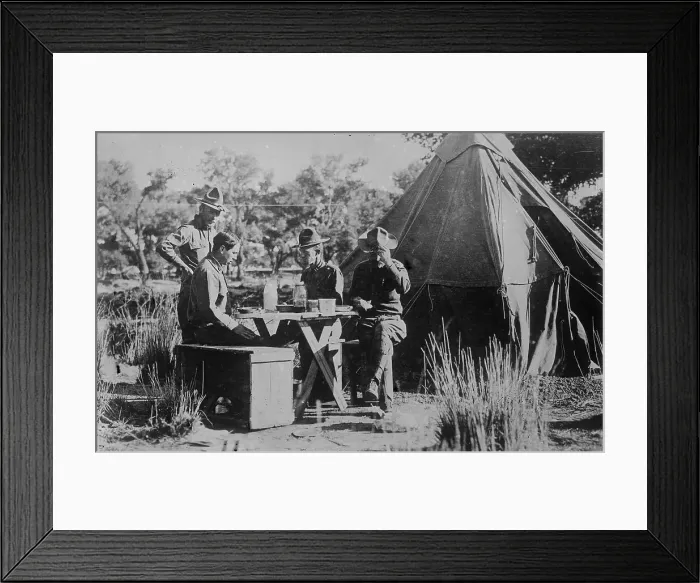 Framed Print : Officers breakfast, Colonia Dublan, between c1915 and c1920. Creator: Bain News Service Framed Print : Officers breakfast, Colonia Dublan, between c1915 and c1920. Creator: Bain News Service