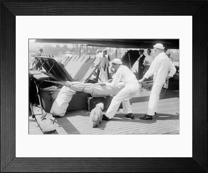Framed Print : Packing hammocks, MAINE, between c1915 and c1920. Creator: Bain News Service Framed Print : Packing hammocks, MAINE, between c1915 and c1920. Creator: Bain News Service
