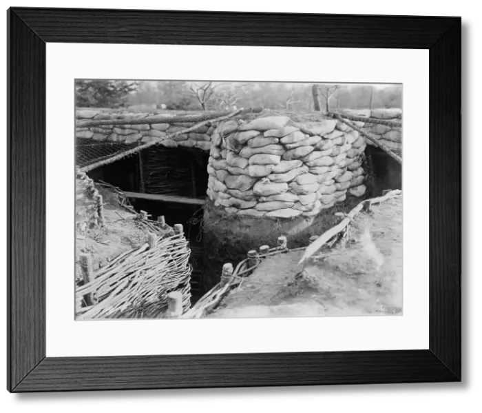 Framed Print : Sand bags between trenches, between c1915 and c1920. Creator: Bain News Service Framed Print : Sand bags between trenches, between c1915 and c1920. Creator: Bain News Service