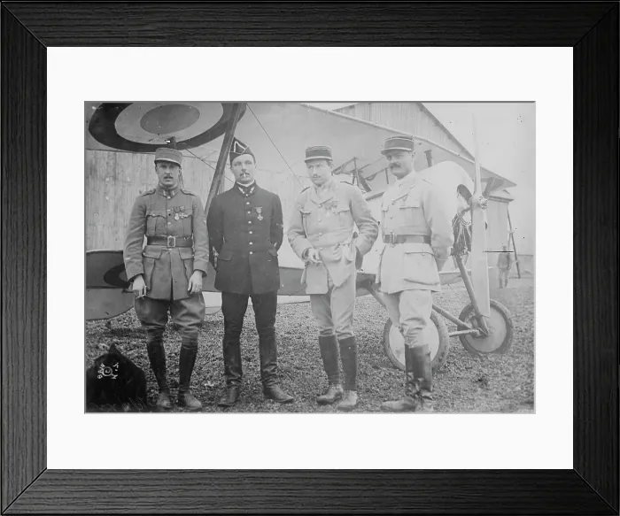 Framed Print : Elliott Cowdin, Lt. Delage, Capt. Thenault, Wm. Thaw, between c1915 and c1920. Creator: Bain News Service Framed Print : Elliott Cowdin, Lt. Delage, Capt. Thenault, Wm. Thaw, between c1915 and c1920. Creator: Bain News Service