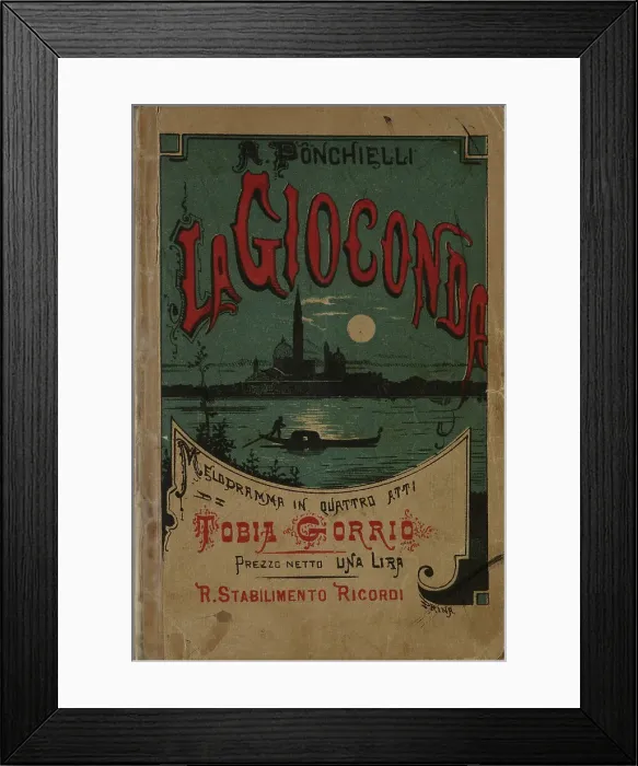 Framed Print : Cover of the libretto for the opera La Gioconda by Amilcare Ponchielli, 1876. Creator: Anonymous Framed Print : Cover of the libretto for the opera La Gioconda by Amilcare Ponchielli, 1876. Creator: Anonymous