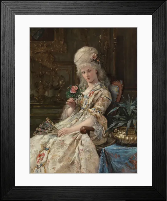 Framed Print : Woman in 18th century costume, (woman holding a rose), 1884. Creator: Erik Johan Lofgren Framed Print : Woman in 18th century costume, (woman holding a rose), 1884. Creator: Erik Johan Lofgren