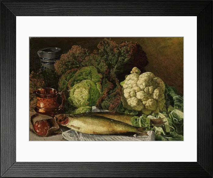 Framed Print : Still Life with Vegetables and Fish, 1876. Creator: Fanny Churberg