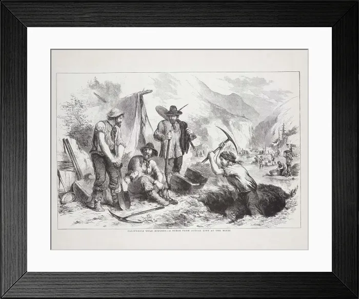 Framed Print : California gold diggers, a scene from actual life at the mines. Creator: Andrew, John (1815-1875) Framed Print : California gold diggers, a scene from actual life at the mines. Creator: Andrew, John (1815-1875)