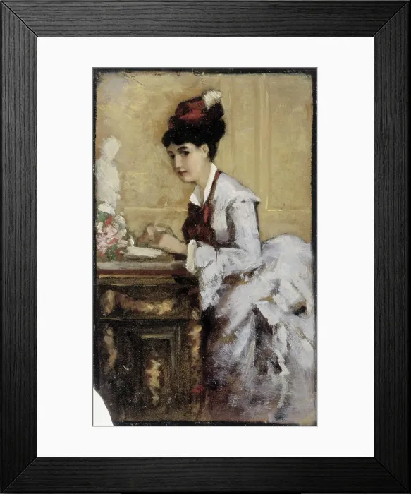 Framed Print : The writing woman, composition exercise I for the painting Rococo, 1874. Creator: Albert Edelfelt Framed Print : The writing woman, composition exercise I for the painting Rococo, 1874. Creator: Albert Edelfelt