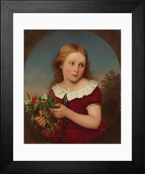 Framed Print : Girl holding flowers, 1857. Creator: Erik Johan Lofgren Framed Print : Girl holding flowers, 1857. Creator: Erik Johan Lofgren