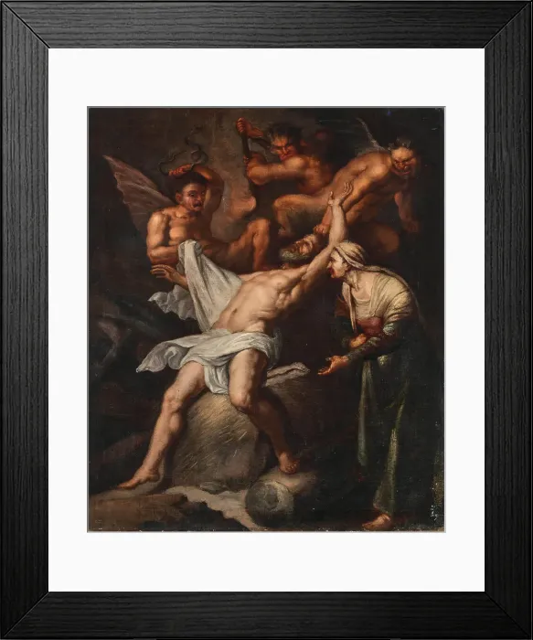 Framed Print : The Mocking of Job, 17th century. Creator: Anonymous Framed Print : The Mocking of Job, 17th century. Creator: Anonymous