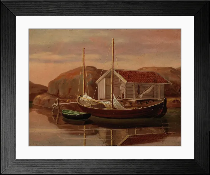 Framed Print : Quay and Boat Shed, 1850. Creator: Wilhelm von Wright Framed Print : Quay and Boat Shed, 1850. Creator: Wilhelm von Wright