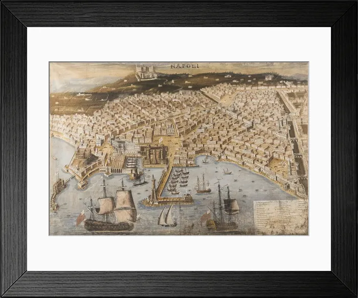 Framed Print : Bird's-eye panoramic view of the Port of Naples with the Castel Sant'Elmo, c1714-1734. Creator: Anonymous Framed Print : Bird's-eye panoramic view of the Port of Naples with the Castel Sant'Elmo, c1714-1734. Creator: Anonymous